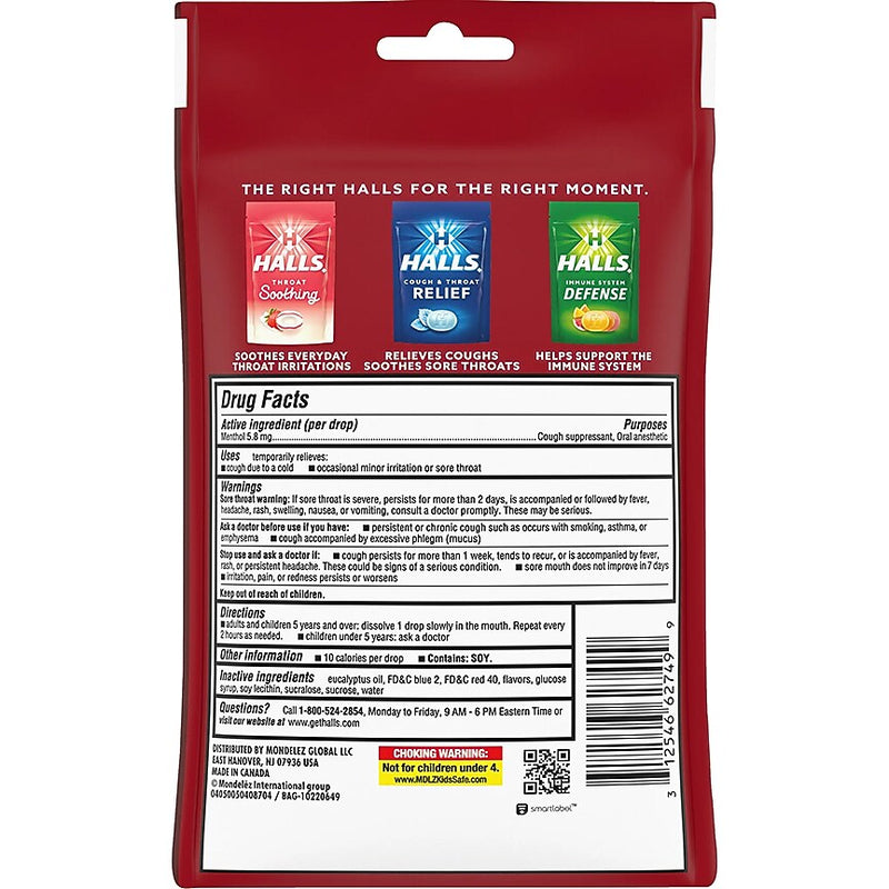 Halls Menthol Cough Drops, Cherry, 30/Pack (62182/5221-OWN)