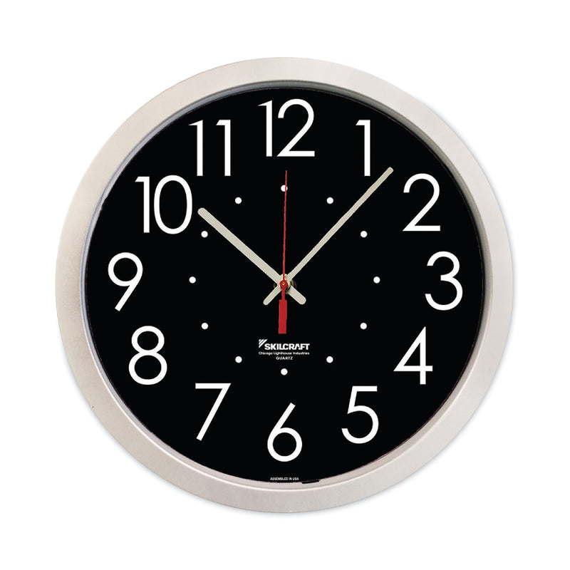 AbilityOne 6645016986560 SKILCRAFT High Contrast Quartz Wall Clock, 14.5" Overall Diameter, White Case, 1 AA (NSN6986560)