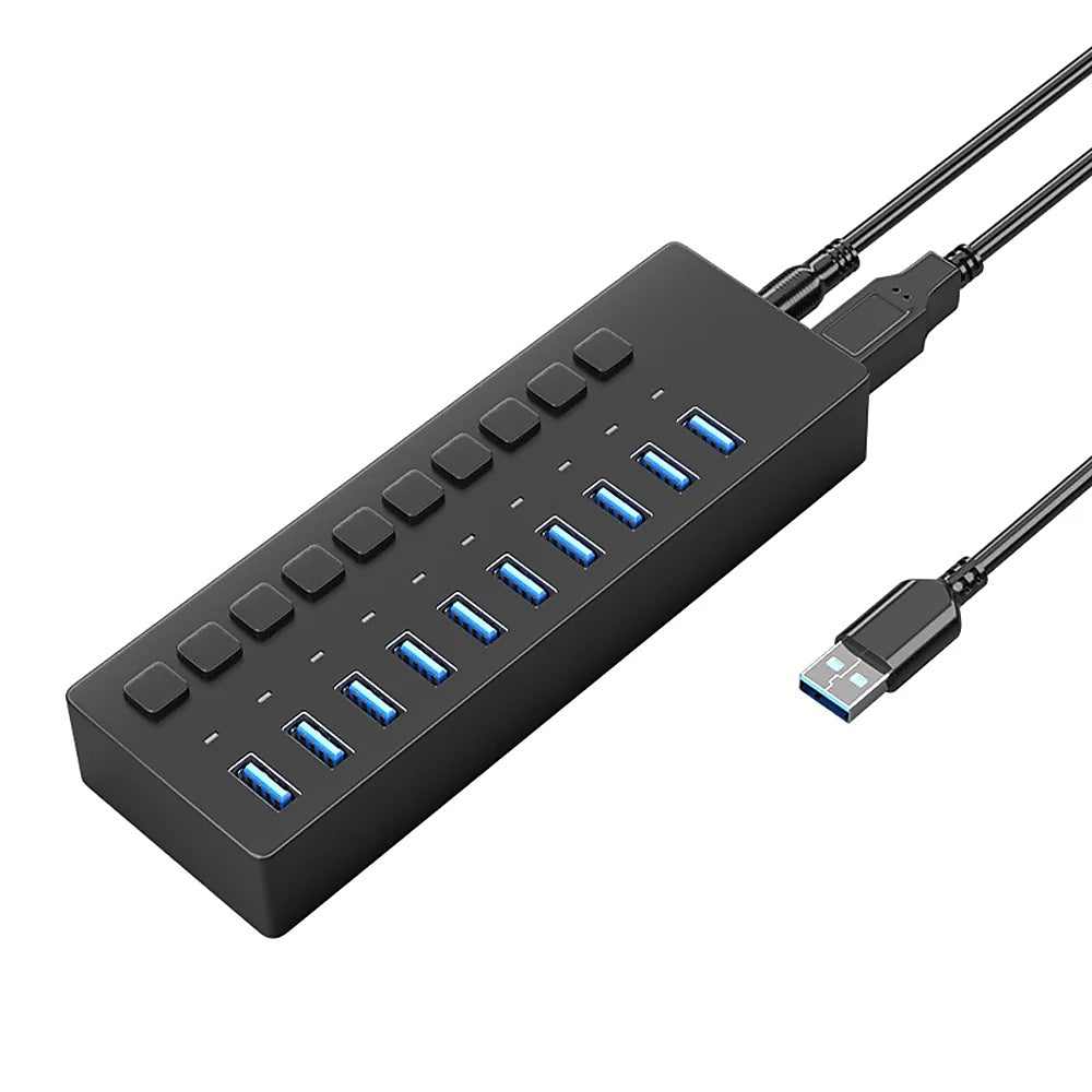4XEM 10-Port USB 3.0 Power Switch Data Transfer Hub, Gray (4XH710)