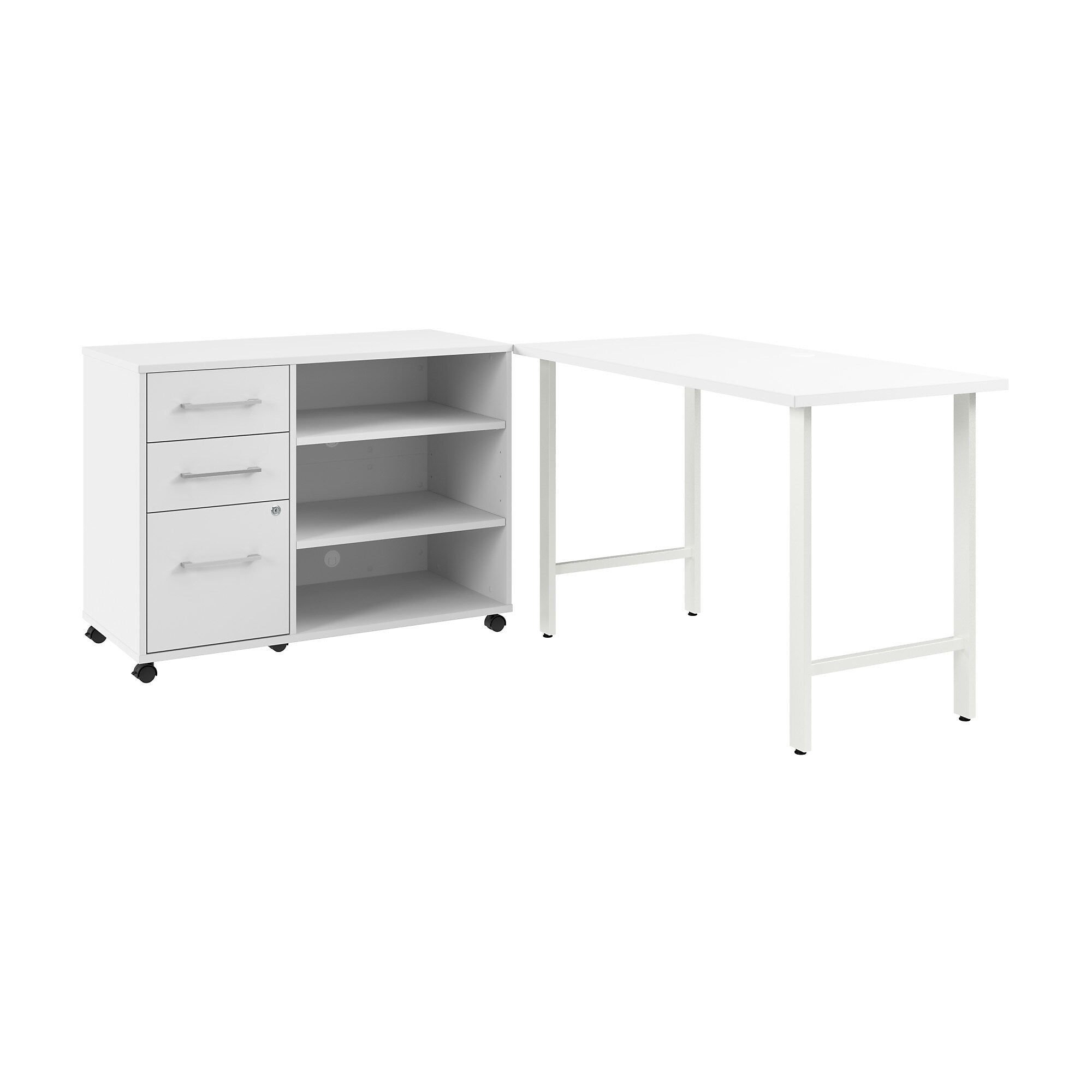 Bush Business Furniture Hustle 48"W Computer Desk and Storage Cabinet with Drawers and Shelves, White (HUS007WH)