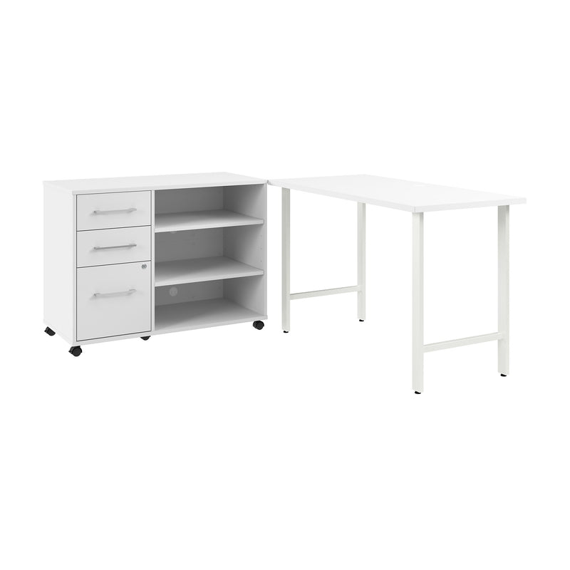 Bush Business Furniture Hustle 48"W Computer Desk and Storage Cabinet with Drawers and Shelves, White (HUS007WH)