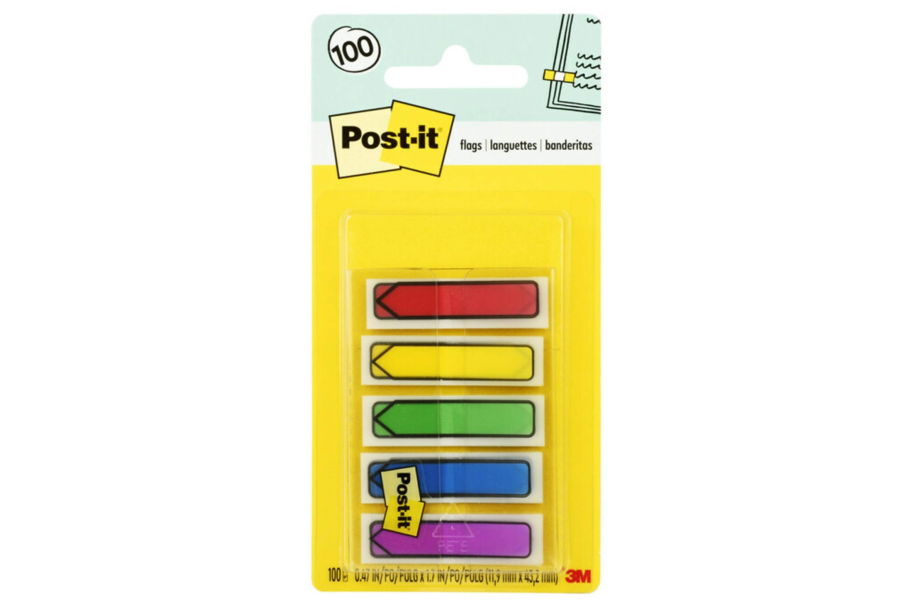 Post-it Arrow Flags, 0.5" Wide, Assorted Colors, 100 Flags/Pack (684-ARR1)
