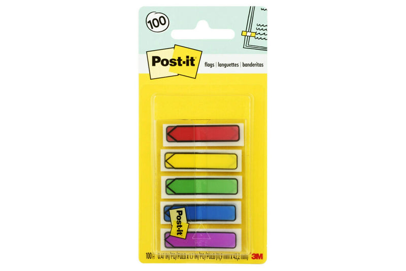 Post-it Arrow Flags, 0.5" Wide, Assorted Colors, 100 Flags/Pack (684-ARR1)