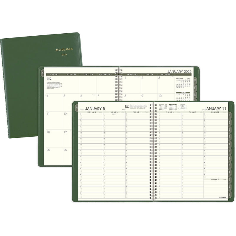 2026 AT-A-GLANCE Recycled 8.25" x 11" Weekly & Monthly Appointment Book Planner, Faux Leather Cover, Green (70-950G-60-26)