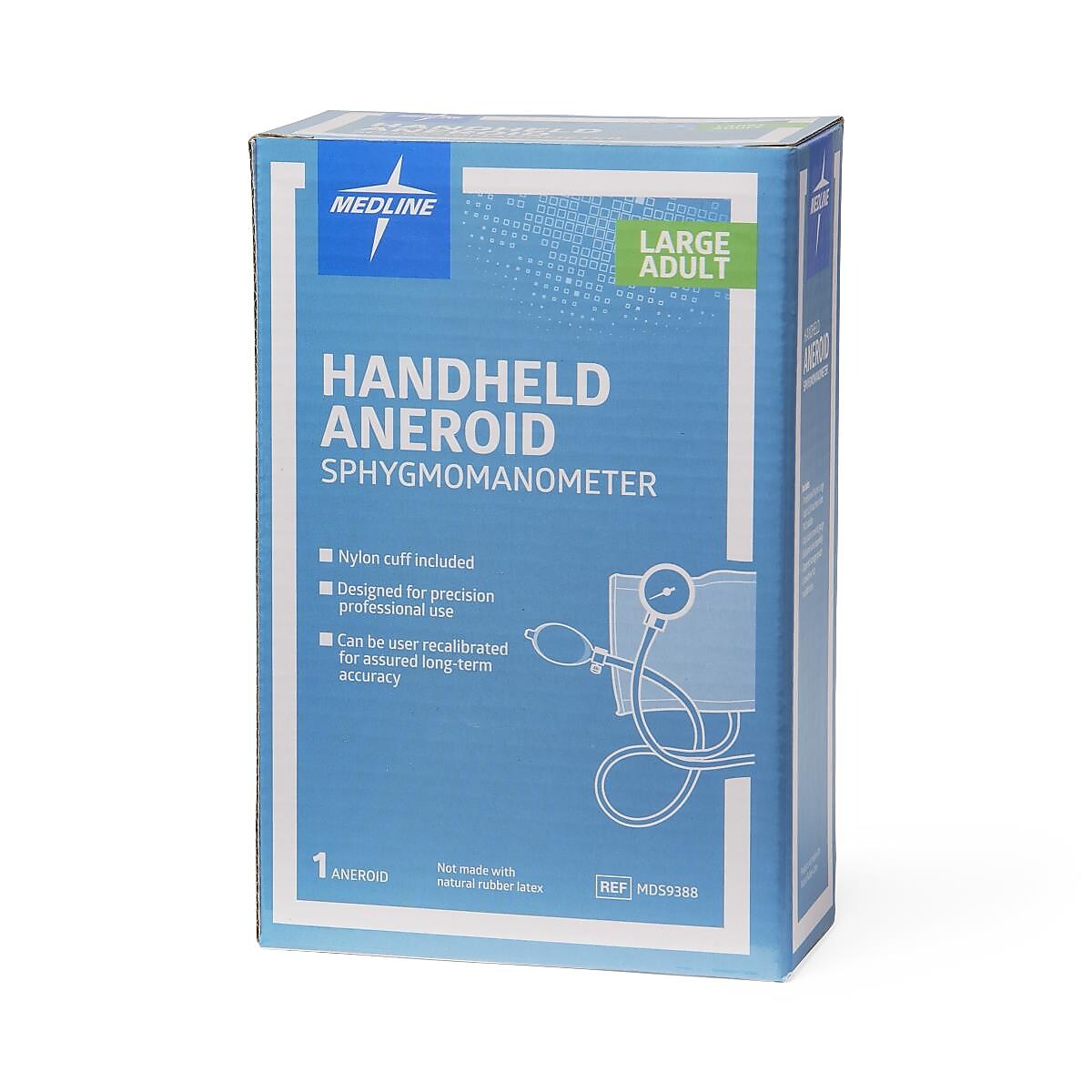 Medline Handheld Sphygmomanometer Blood Pressure Monitor, Adult, Large (MDS9388)