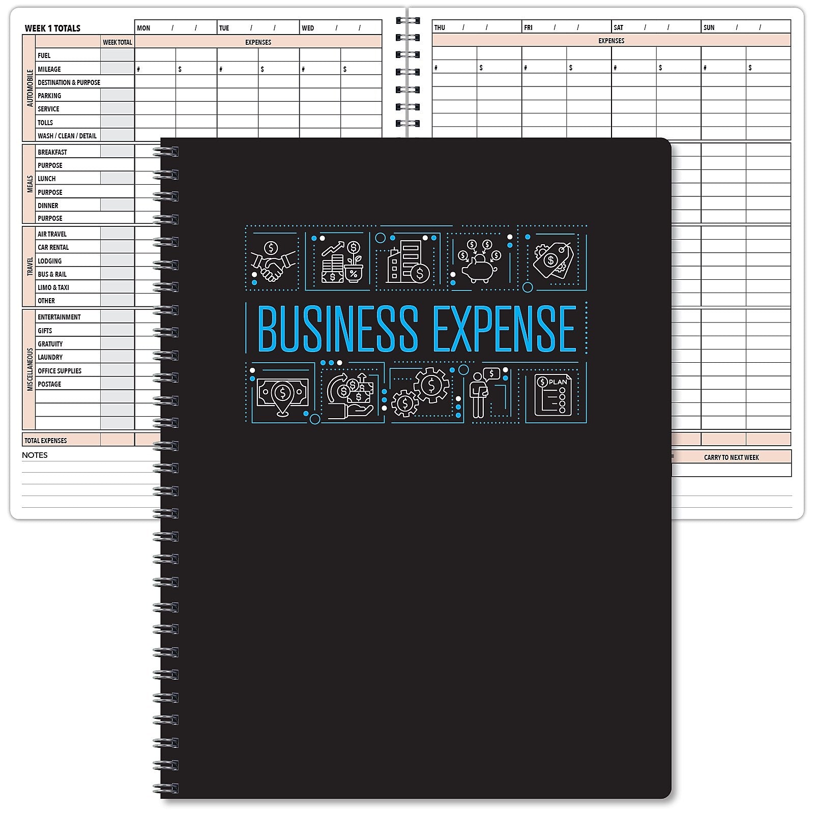 Global Printed Products Business Expense Accounting Journal, 8.5" x 11", Black/Blue, (GPP-0116)