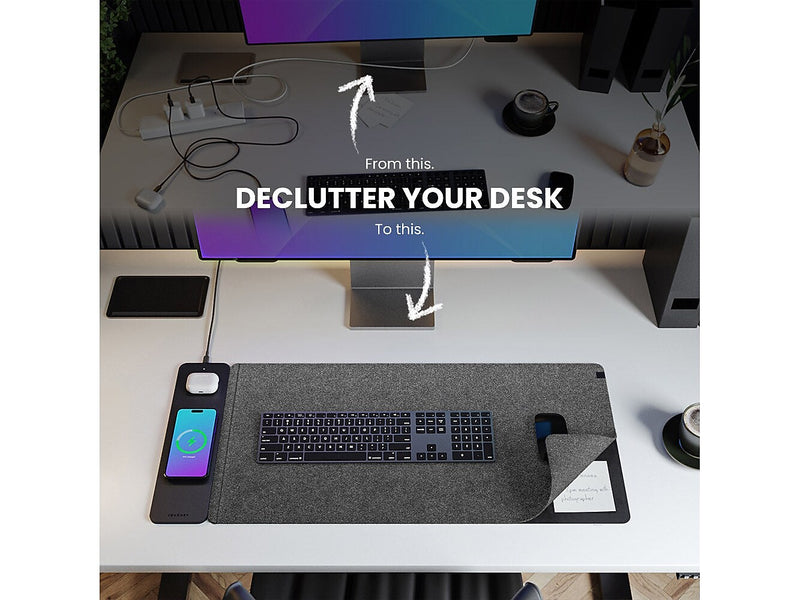 JOURNEY ALTI ULTRA Vegan Leather/Felt Desk Pad, 14.6" x 32.6", Midnight (JMSDMMN)