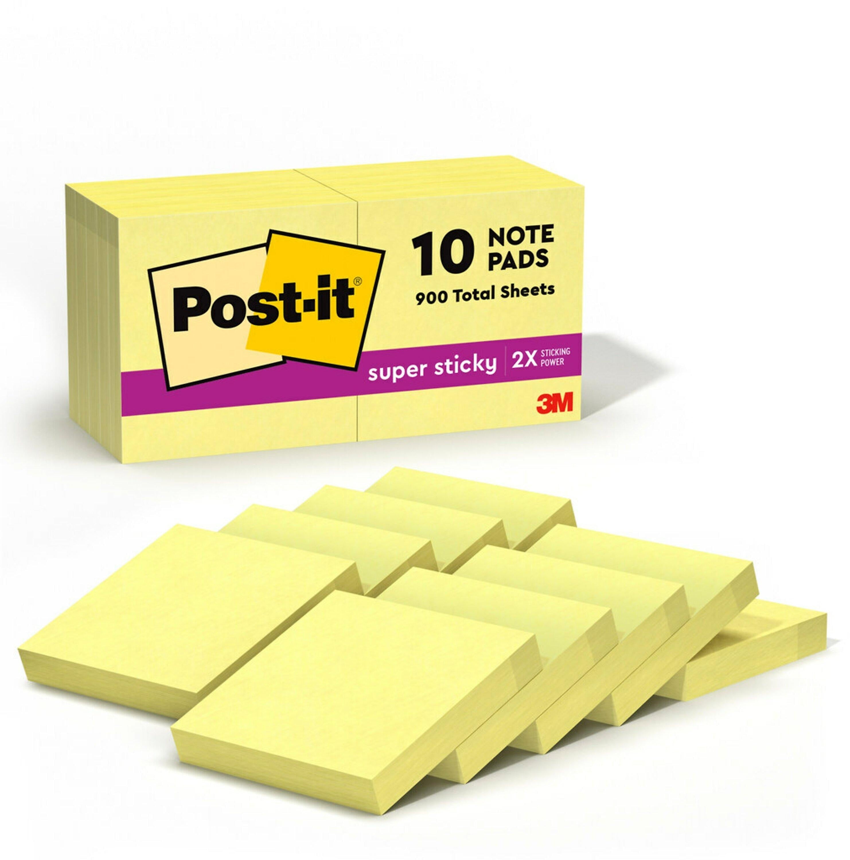 Post-it Super Sticky Notes, 1 7/8" x 1 7/8", Canary Collection, 90 Sheet/Pad, 10 Pads/Pack (62210SSCY)