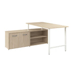 Bush Business Furniture Hustle 60"W Computer Desk and Low Storage Cabinet with Doors and Shelves, Natural Elm (HUS011NE)