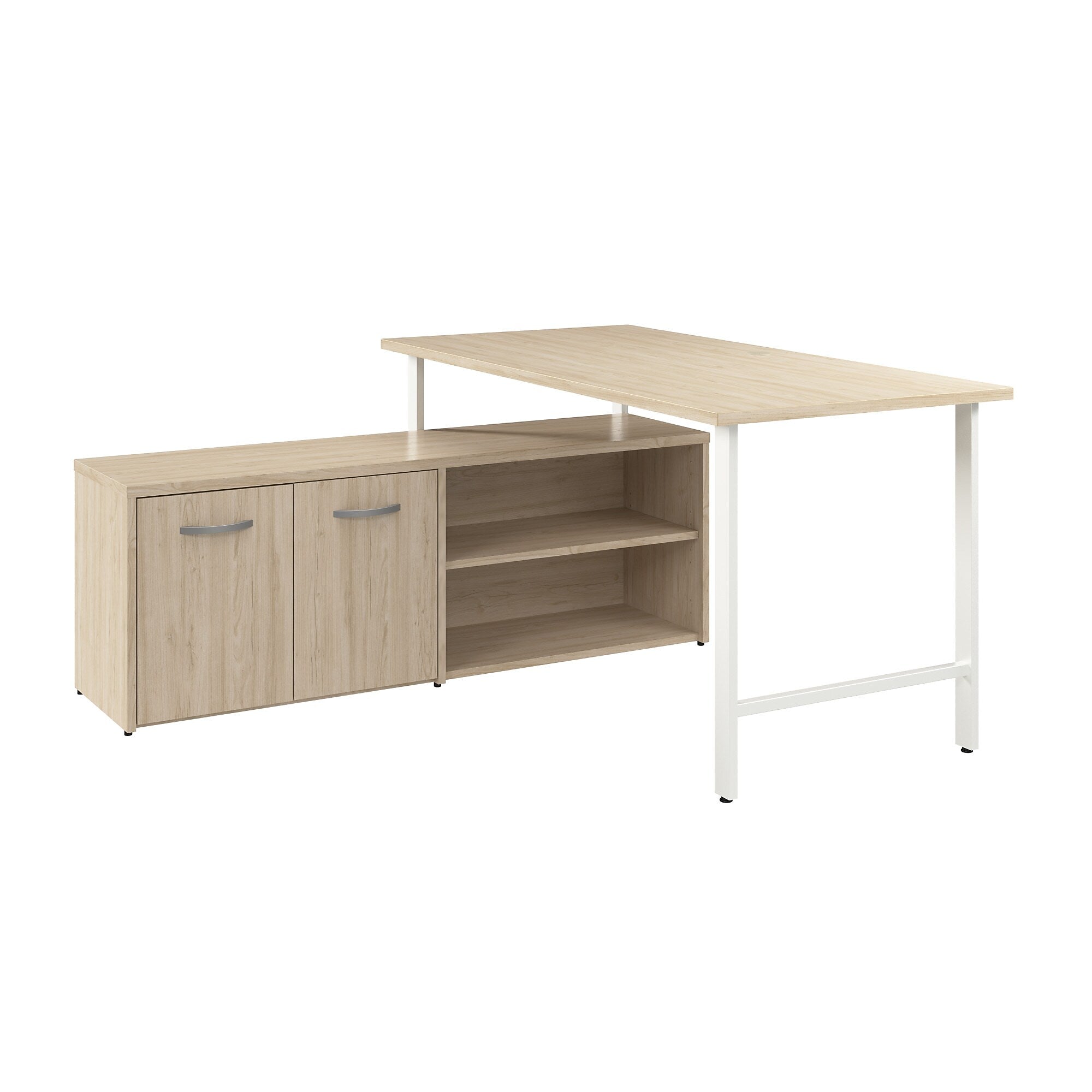Bush Business Furniture Hustle 60"W Computer Desk and Low Storage Cabinet with Doors and Shelves, Natural Elm (HUS011NE)