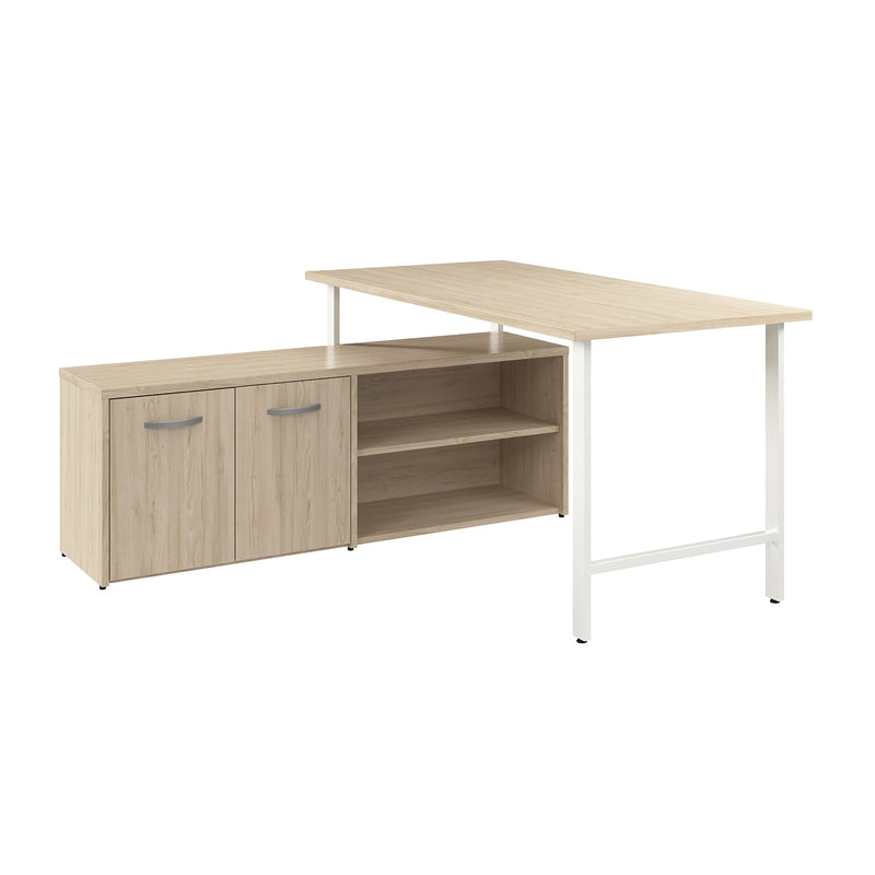 Bush Business Furniture Hustle 60"W Computer Desk and Low Storage Cabinet with Doors and Shelves, Natural Elm (HUS011NE)