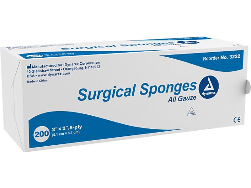 Dynarex 2" 8-Ply Surgical Sponge, 200/Pack, 25 Packs/Carton (3222)