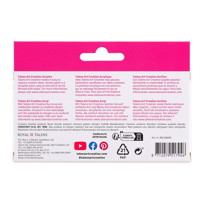 Talens Art Creation Acrylic Paint, Assorted Colors, 12mL, 6/Set, 3 Sets/Bundle (TLN9021860M-3)