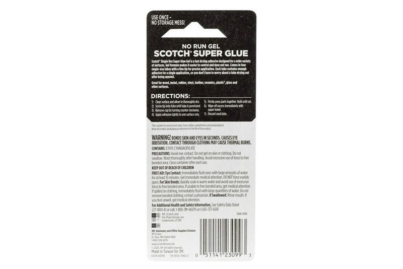 Scotch Single Use Super Glue, 0.17 oz., Clear, 4/Pack (AD119)