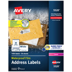 Avery Waterproof Laser Address Labels, 1" x 2-5/8", Matte White, 1,500 Labels/Box (5520)