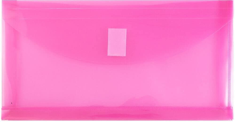 JAM Paper Premium Plastic Filing Envelope with Hook & Loop Closure, 5 1/4" x 10", Fuchsia Pink, 3/Pack (921V1FUX3)
