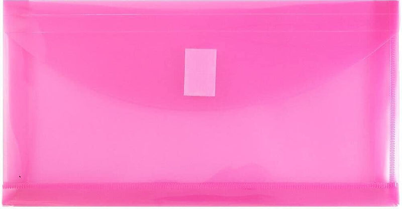 JAM Paper Premium Plastic Filing Envelope with Hook & Loop Closure, 5 1/4" x 10", Fuchsia Pink, 3/Pack (921V1FUX3)