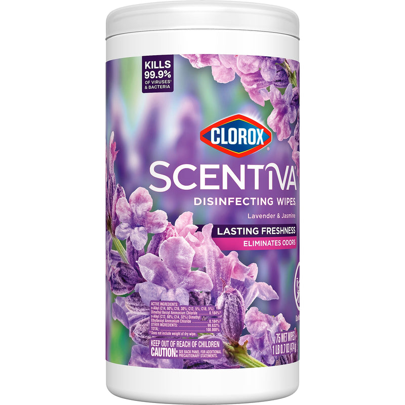 Clorox Scentiva Disinfecting Wipes, Lavender and Jasmine Scent, 75 Wipes/Container, 6/Carton (60040CT)