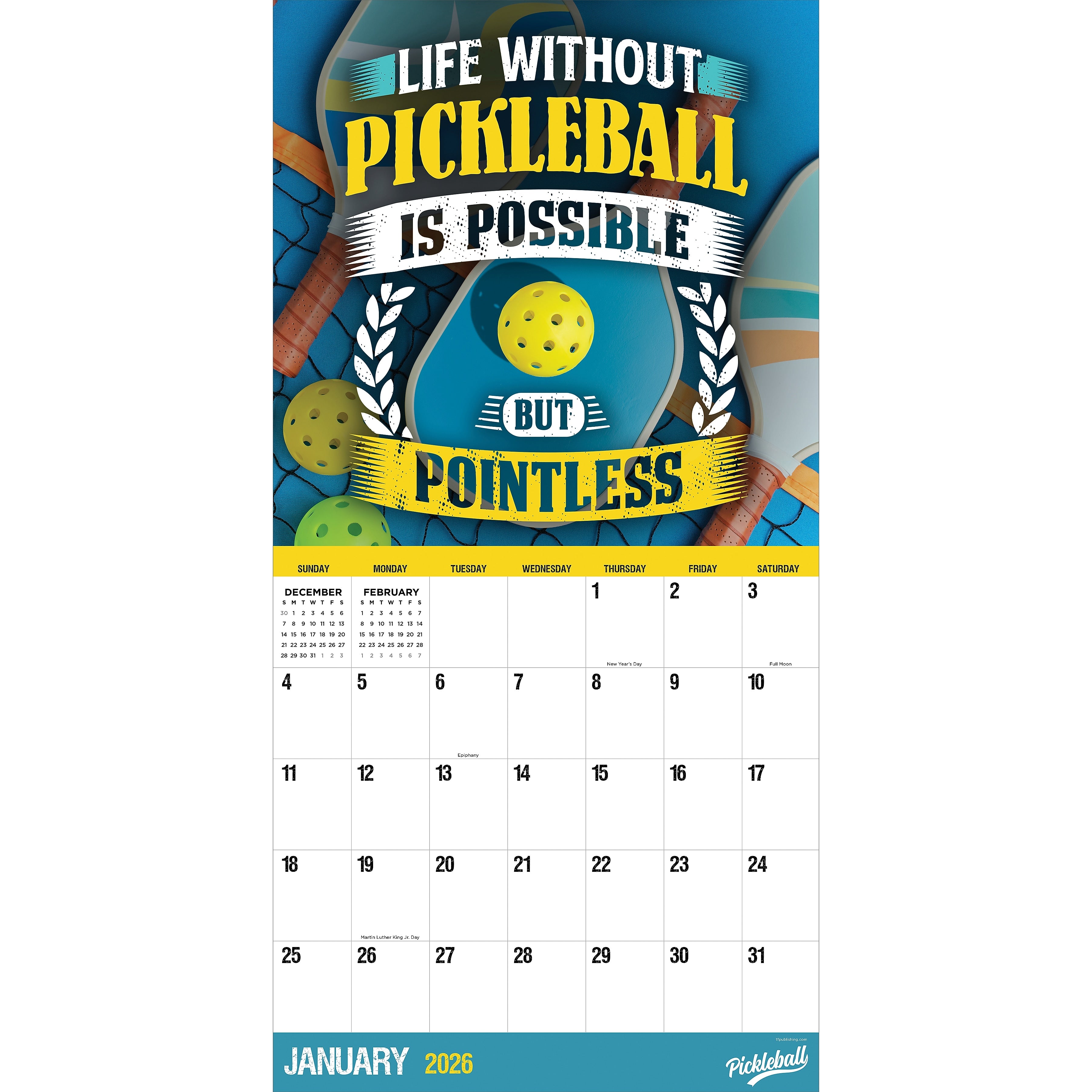 2026 TF Publishing Pickleball Is Life 12" x 12" Monthly Wall Calendar (26-1112)