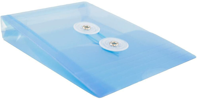 JAM Paper Premium Plastic Filing Envelope with Button & String Closure, 4 1/4" x 6 1/4", Blue, 3/Pack (473B1BUX3)
