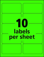Avery Sure Feed Laser Shipping Labels, 2"x 4", Neon Green, 10 Labels/Sheet, 100 Sheets/Box (5976)
