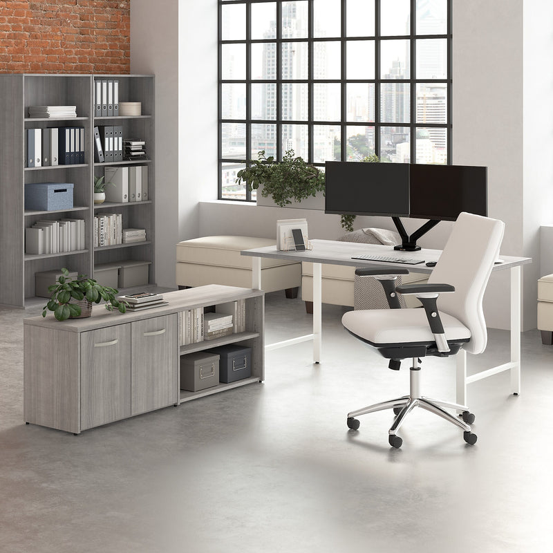Bush Business Furniture Hustle 60"W Computer Desk and Low Storage Cabinet with Doors and Shelves, Platinum Gray (HUS011PG)