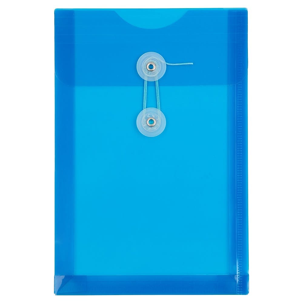 JAM Paper Plastic Filing Envelope with Button & String Closure, Blue, 12/Pack (472B1BU)