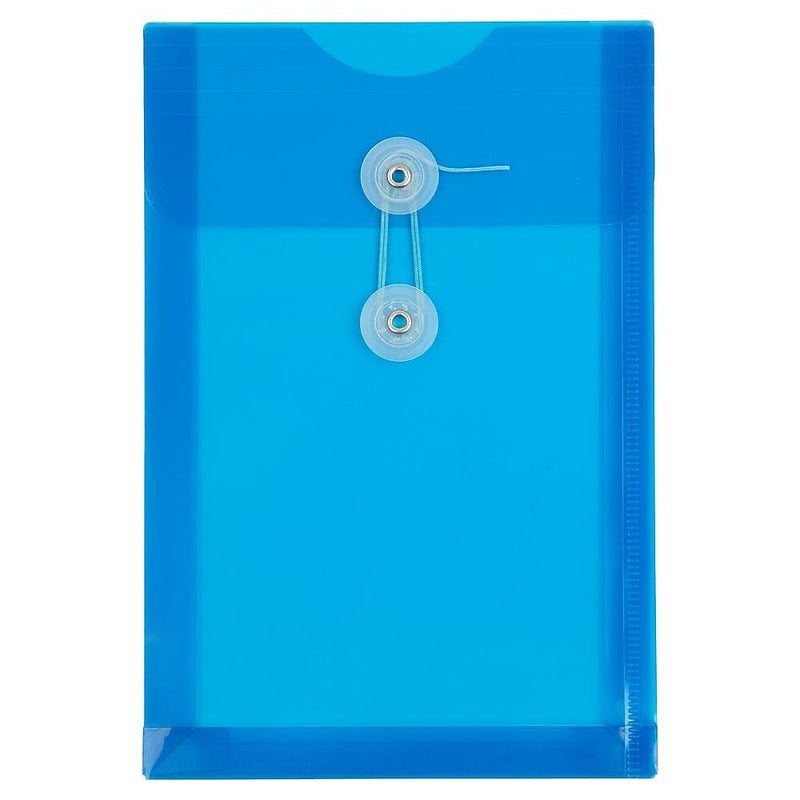 JAM Paper Plastic Filing Envelope with Button & String Closure, Blue, 12/Pack (472B1BU)