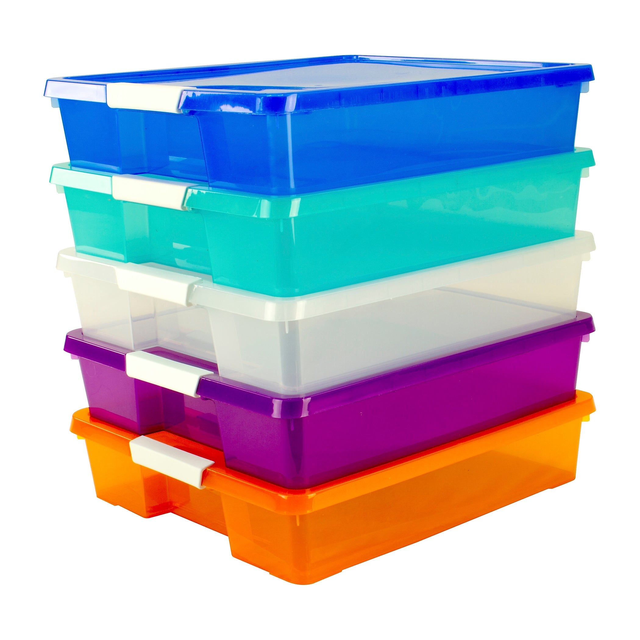 Storex Stack & Store Polypropylene Box Craft Organizer, 15" x 13" x 3", Assorted Colors, 5-Pack (STX63202U05C)