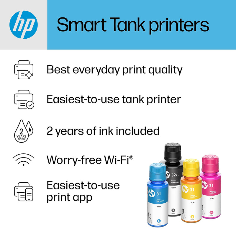 HP Smart Tank 7301 Wireless All-in-One Color Ink Tank Printer Scanner Copier, 2 years ink included (28B70A)