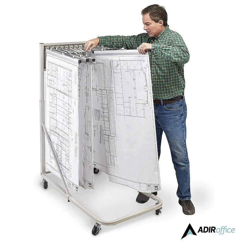 AdirOffice Steel Vertical File Blueprint Rolling Storage Stand, Grey (613-KIT1)