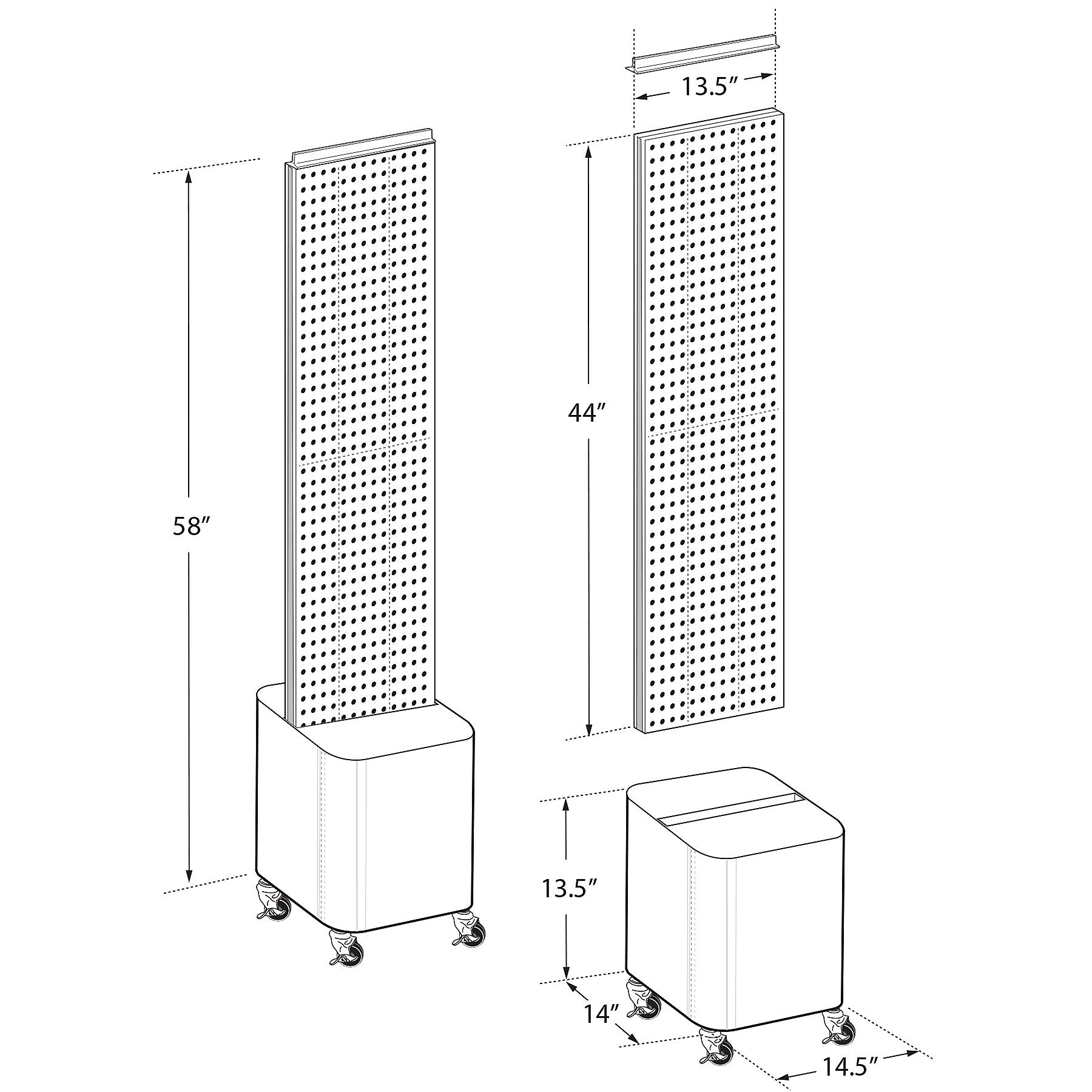 Azar Displays 44”H x 13.5W Floor Display on Studio Wheeled Base, White (700729-WHT-WB)