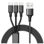 CODi Multi-Charging Braided USB-A Cable with USB-C/Micro USB/Lightning Connectors, Black (A10168)