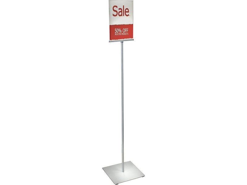 Azar Sign Holder, 12" x 56.5", Vertical, Freestanding, Clear/Silver, Acrylic (300863)