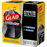 Glad ForceFlexPlus 30 Gallon Trash Bag, 5.31" x 10.06", Low Density, 0.90 mil, Black, 70/Box (70358)