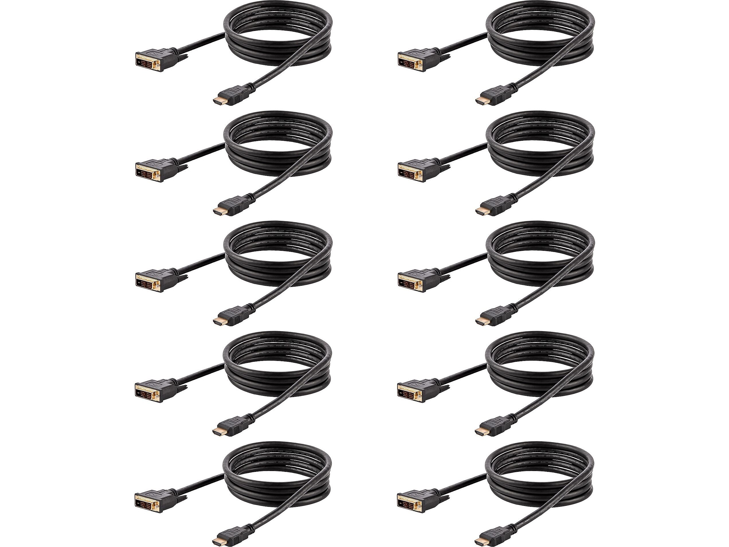 StarTech 6' DVI-D to HDMI Display Cable, Male to Male, Black, 10/Pack (HDMIDVIMM610PK)
