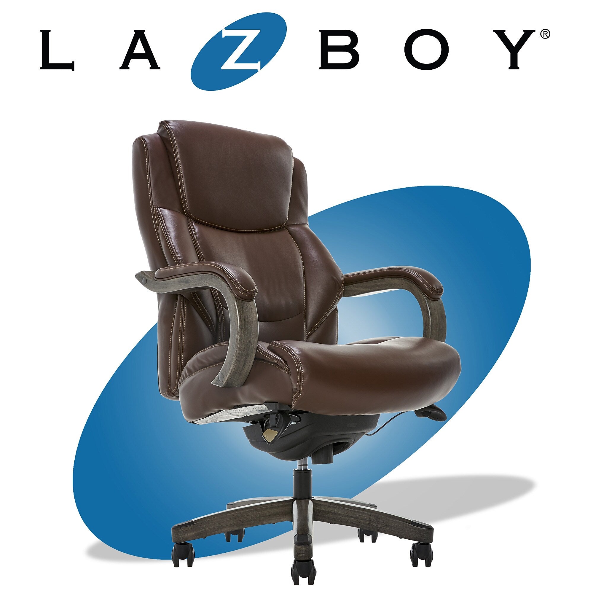 La-Z-Boy Delano Ergonomic Leather Executive Big & Tall Chair, 400 lb. Capacity, Chocolate Brown/Gray (CHR10045C)