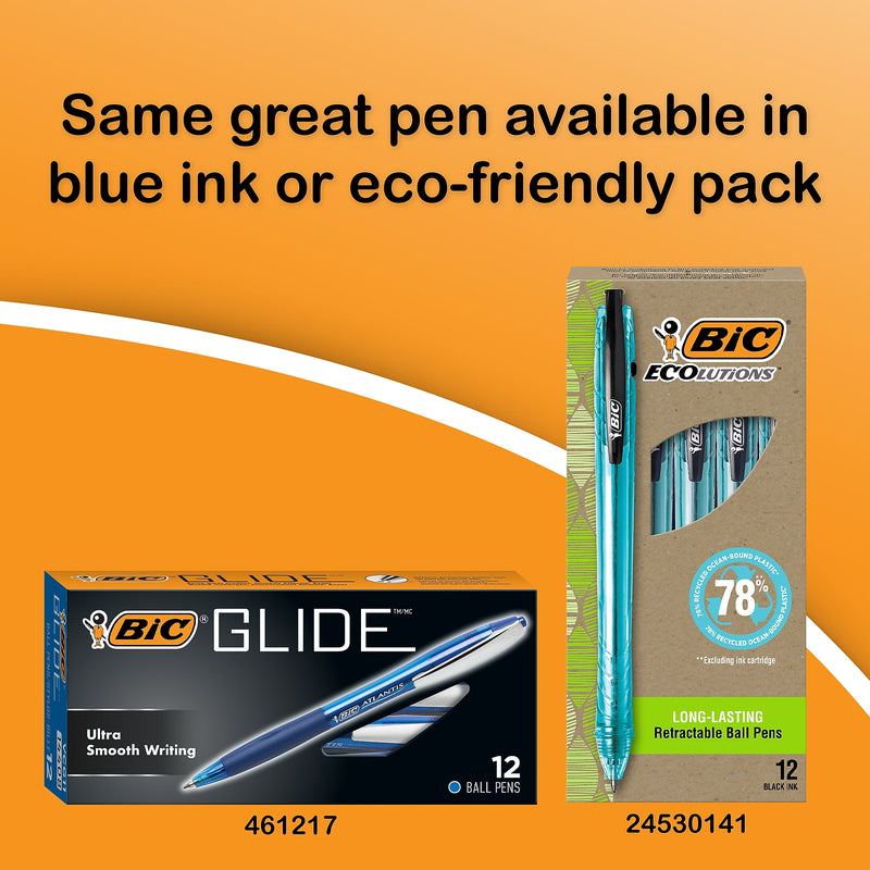 BIC Glide Retractable Ballpoint Pen, Medium Point, 1.0mm, Black Ink, Dozen (14347/VCG11BK)