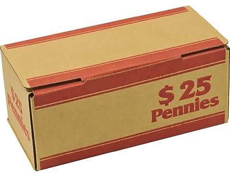 CONTROLTEK $25 of Pennies Coin Box, 1-Compartment, Kraft/Red, 50/Pack (560059)