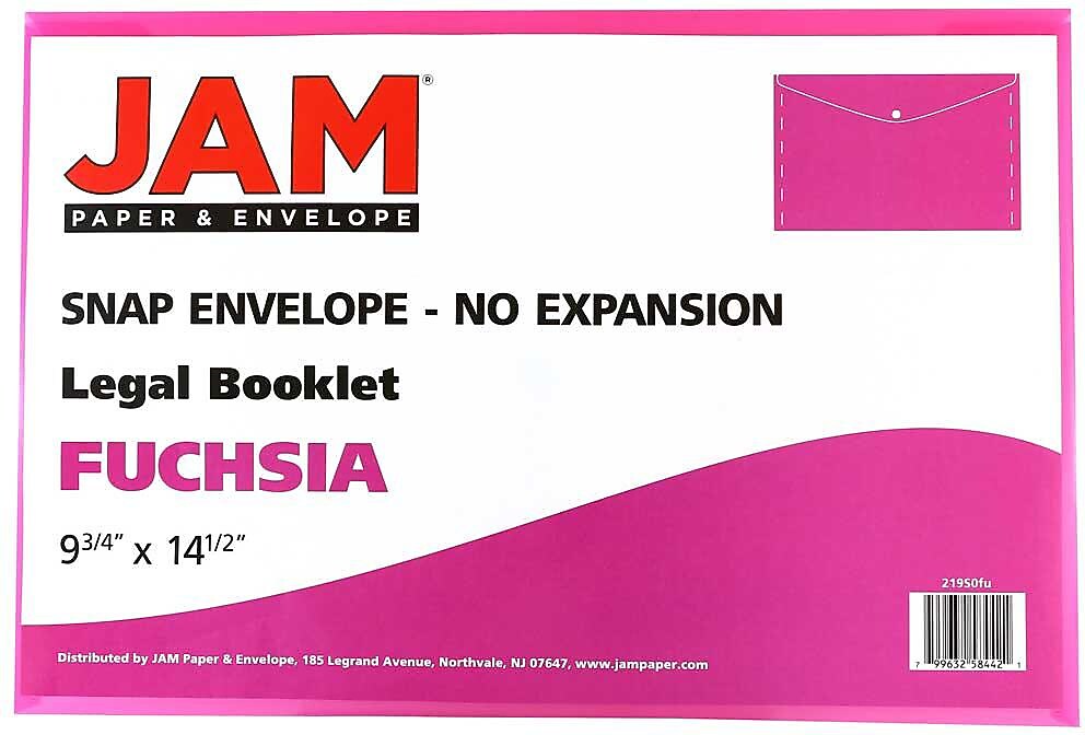 JAM Paper Premium Plastic Document File, 1 Pocket, Legal, Fuchsia Pink, 3/Pack (219S0fux3)