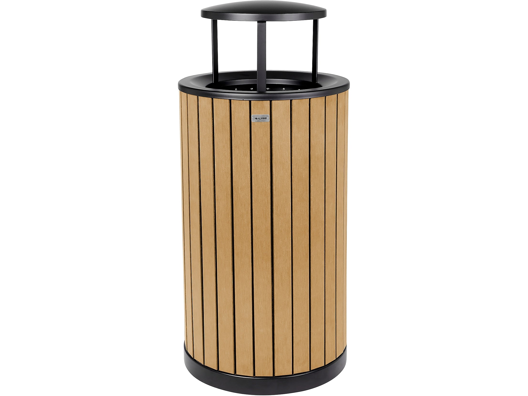 Alpine Industries Steel Outdoor Trash Can with Rain Bonnet Lid, 32 Gallon, Cedar (ALP4400-01-CD-RB)
