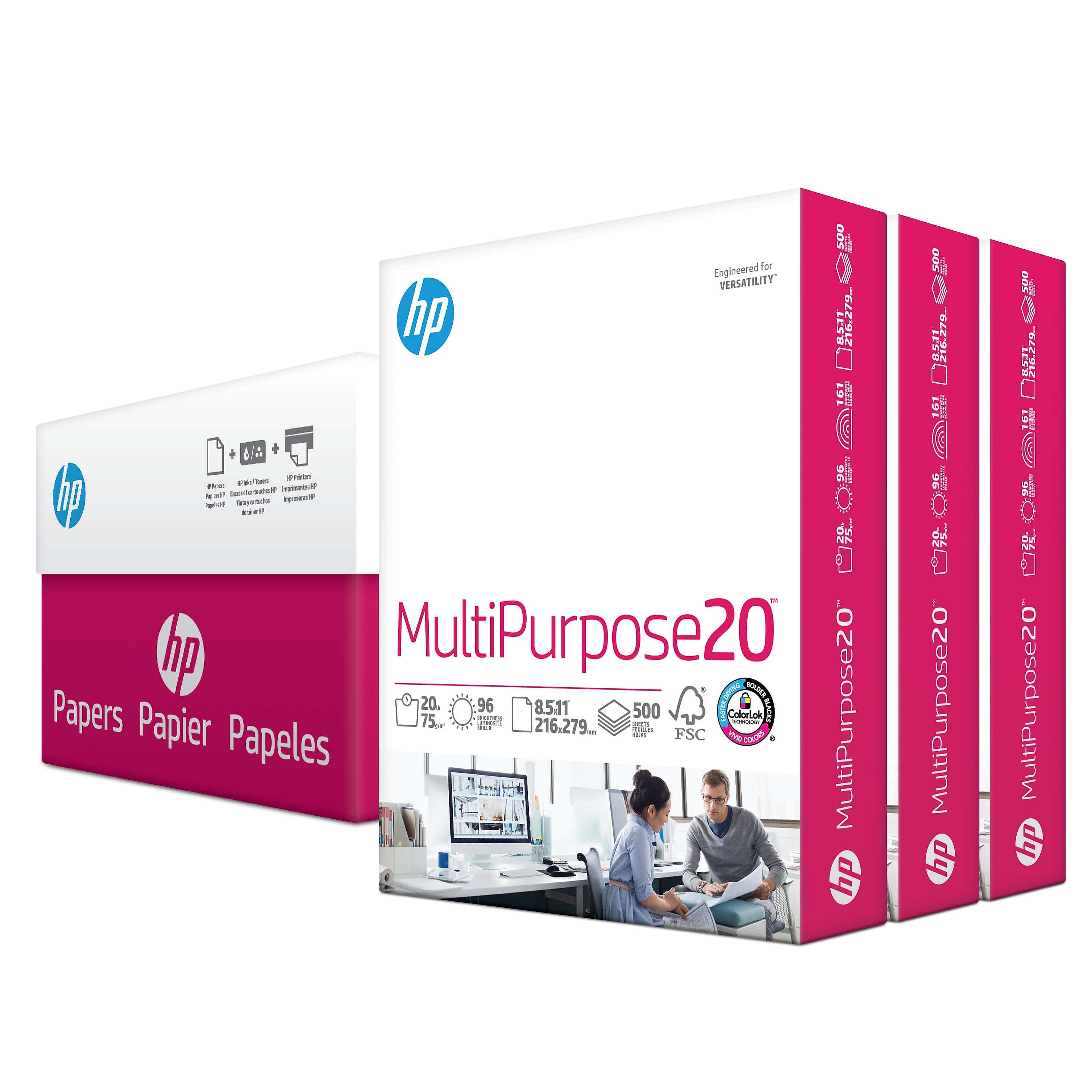 HP 8.5" x 11" Multipurpose Paper, 20 lbs., 96 Brightness, 1500 Sheets/Carton (112530)
