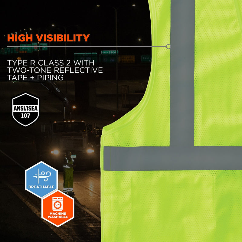 Ergodyne GloWear 8215BA Sleeveless Vest, ANSI Class R2, XS, Lime (21071)