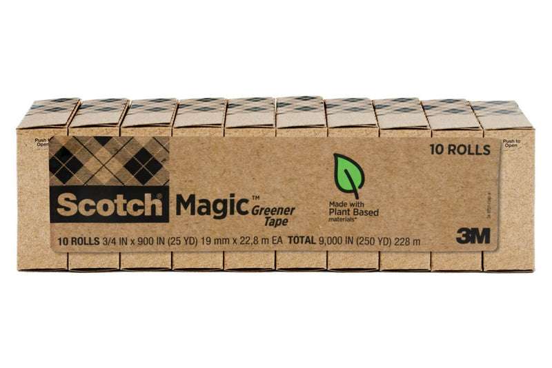Scotch Magic Greener Invisible Clear Tape Refill, 0.75" x 25 yds., 1" Core, Invisible, 10 Rolls/Pack (81210P)