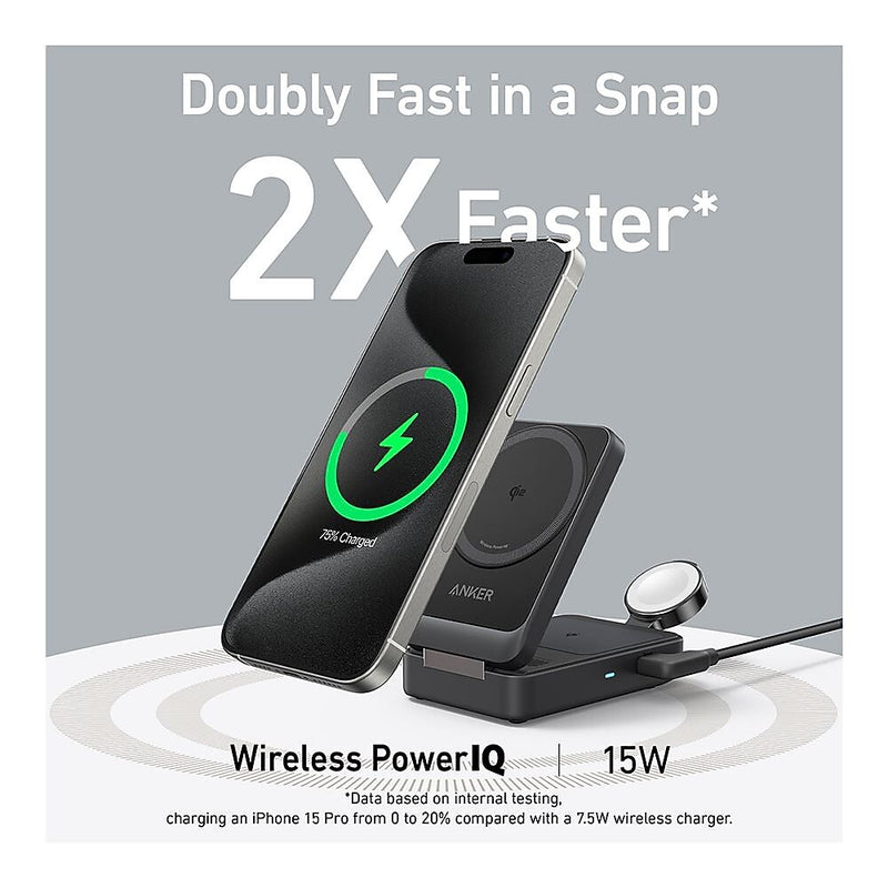 Anker MagGo Foldable 3 in 1 Wireless Charging Station, Black (B2557J11-1)
