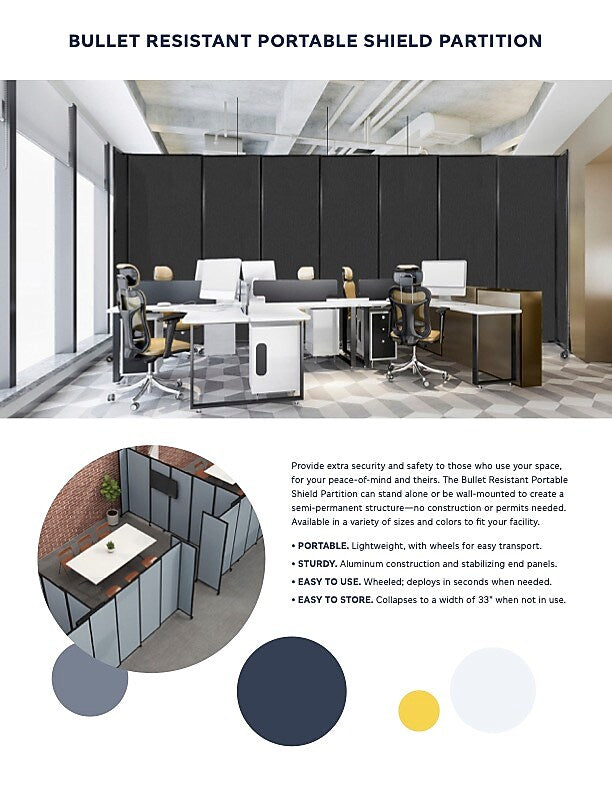 Versare ShieldWall Folding Mobile Room Divider, 82"H x 186"W, Cloud Gray Fabric (DS1911208-1)