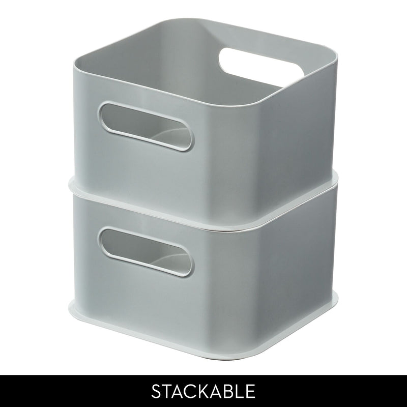 iDESIGN Medium Stackable Plastic Storage Bin, 5" x 8.43" x 8.43", Gray, 4/Pack (29213M4)
