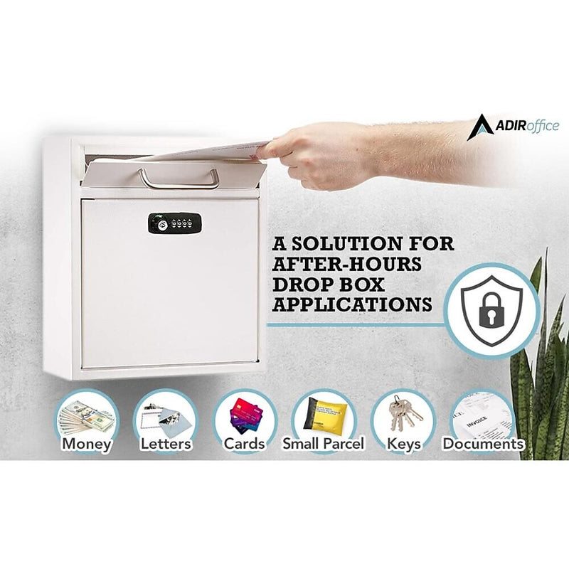 AdirOffice Steel Large Wall Mounted Interoffice Mailbox Drop Box, Combination Lock, White (631-04-WHI-KC)