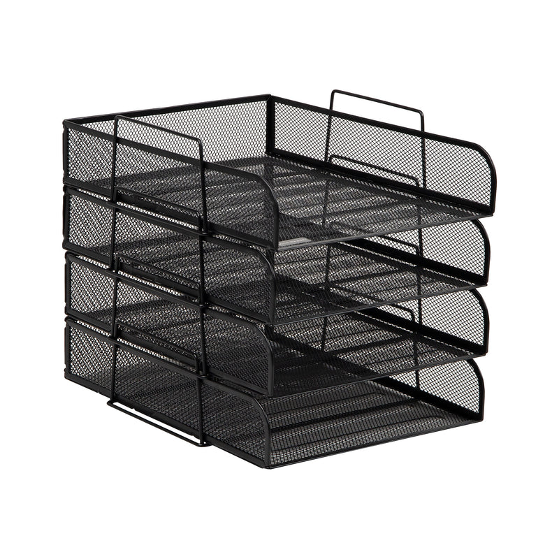 Mind Reader 4-Tier Stackable Paper Desk Tray, Metal Mesh, Black, 4/Pack (BSTACK4-BLK)