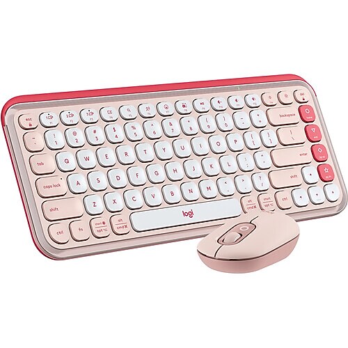 Logitech POP Icon Wireless Keyboard and Optical Mouse Combo, Rose and Off-White (920-013105)
